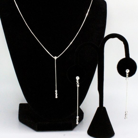 Contemporary New Sterling Silver Stunning Dainty Necklace 2" Long Earrings Set - Picture 1 of 6
